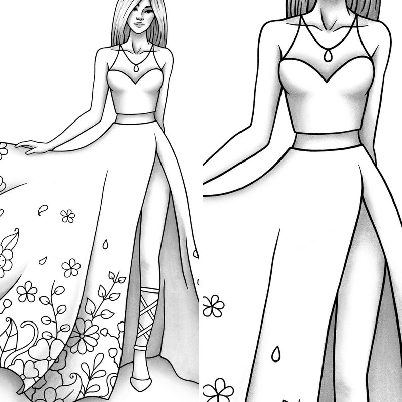 Printable coloring page fashion and clothes colouring sheet | Etsy