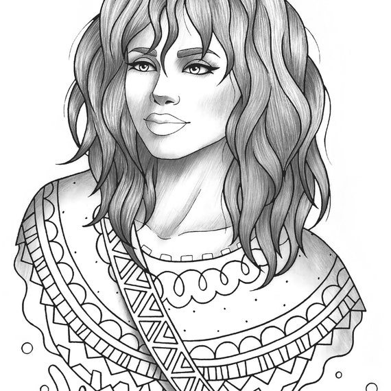 Printable Coloring Page Girl Portrait and Clothes Colouring Sheet Floral  Pdf Adult Anti-stress Relaxing Zentangle Line Art 
