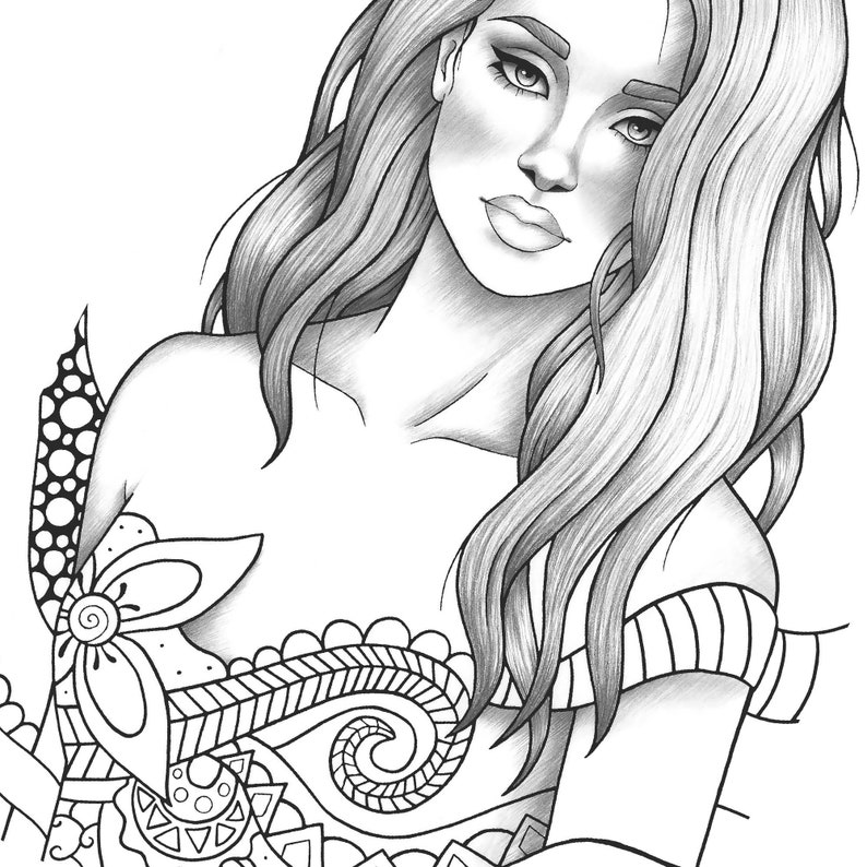 Adult Coloring Page Fantasy Girl Portrait and Clothes - Etsy