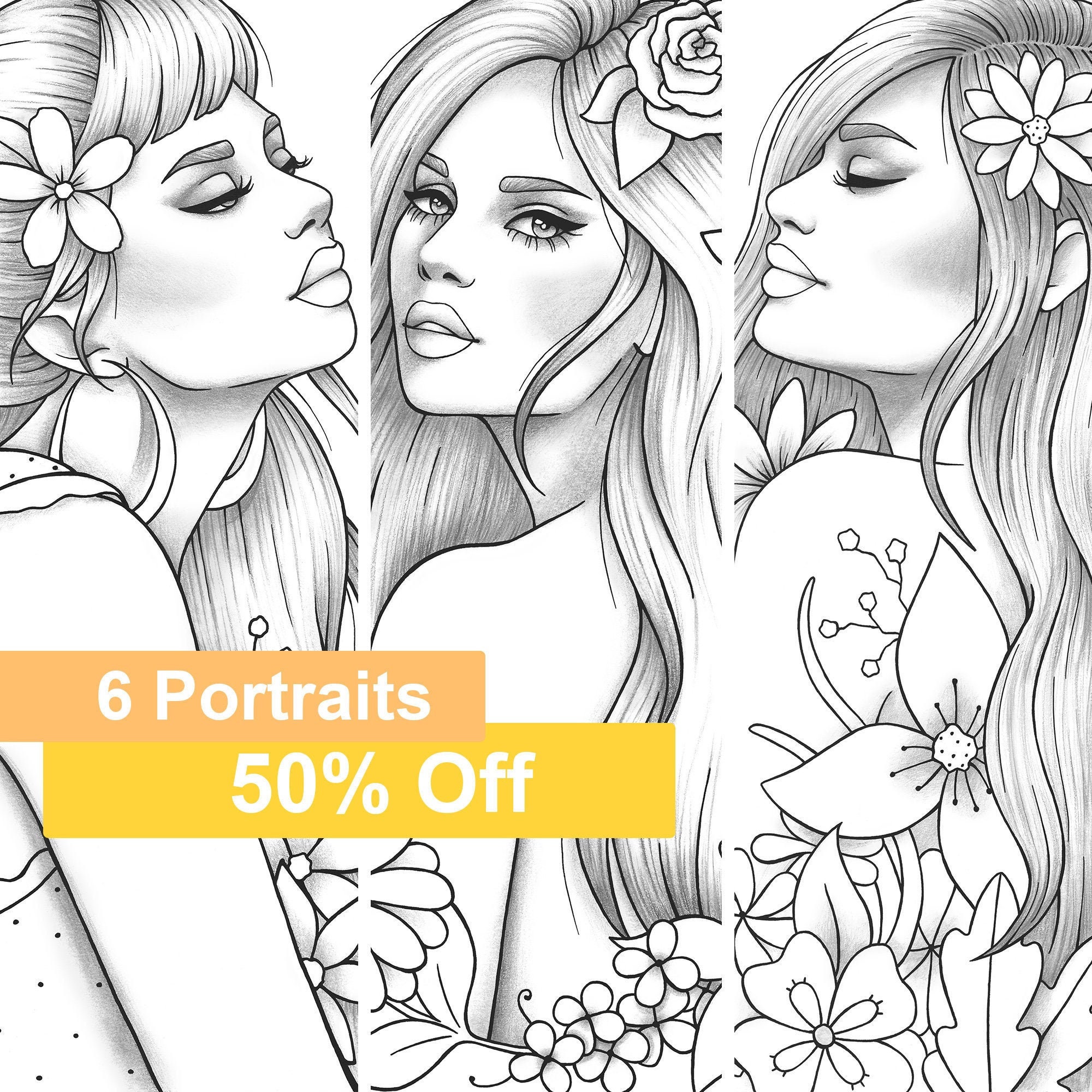 Download Adult Coloring Book 6 Grayscale Girls Colouring Pages Floral Pdf Printable Anti Stress Relaxing Zentangle Line