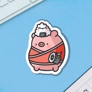 Sushi Pig Vinyl Sticker | Kawaii Stickers, sushi Stickers | Cute Vinyl Sticker, planner stickers, laptop sticker decal