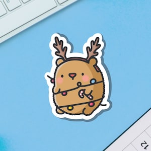 Reindeer Vinyl Sticker | Kawaii reindeer bear Stickers | Cute Vinyl Sticker, planner stickers, laptop sticker decal