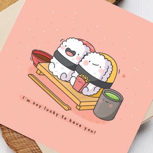 Cute Sushi card Kawaii Card Cards for her, Cards for him Funny Birthday Card For Boyfriend For Girlfriend Card Valentines card image 2