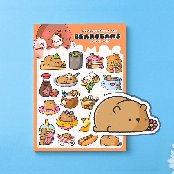 A5 Bears Sticker Sheet - Cute Stickers - Kawaii Stickers - Bullet Journal Stickers, Bears Stickers