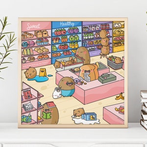 Supermarché mignon Art Print - Illustration - Kawaii Illustration Print | Affiche mignonne d'art numérique | Affiche de supermarché | Pour lui, pour elle