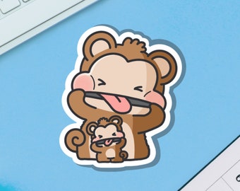 Cute Cheeky Monkey Vinyl Sticker | Kawaii Monkey Stickers | Cute Vinyl Sticker, planner stickers, laptop sticker