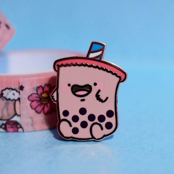 Bubble Tea Enamel Pin | Kawaii Boba Pin | Rose Gold Pin | Hard Enamel Pin | Lapel Pin | Boba Milk Tea Pin