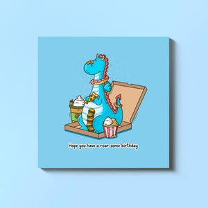 Dragon Birthday Card | Cute Card, Food Cards for her, Cards for him | Funny Dragon Card For Boyfriend Girlfriend, Pizza, Kawaii Fast Foodie