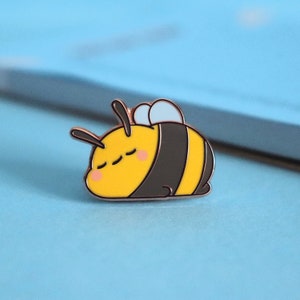 Sleepy Bee Enamel Pin | Kawaii Animal Pin | Rose Gold Bee | Hard Enamel Pin | Lapel Pin | Hard Enamel Pin | Cute Pin Badges, Bumblebee