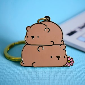 Cute Bear Key ring | Kawaii Bears Keychain | Key Ring | Enamel Charm | Bear Gift, Enamel Key Chain | Gold Chain | Keys