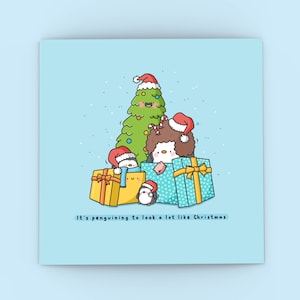 Carte mignonne de pingouin de Noël - Carte Kawaii | Cartes pour elle, Cartes pour lui | Carte de Noël drôle pour petit ami pour carte de petite amie
