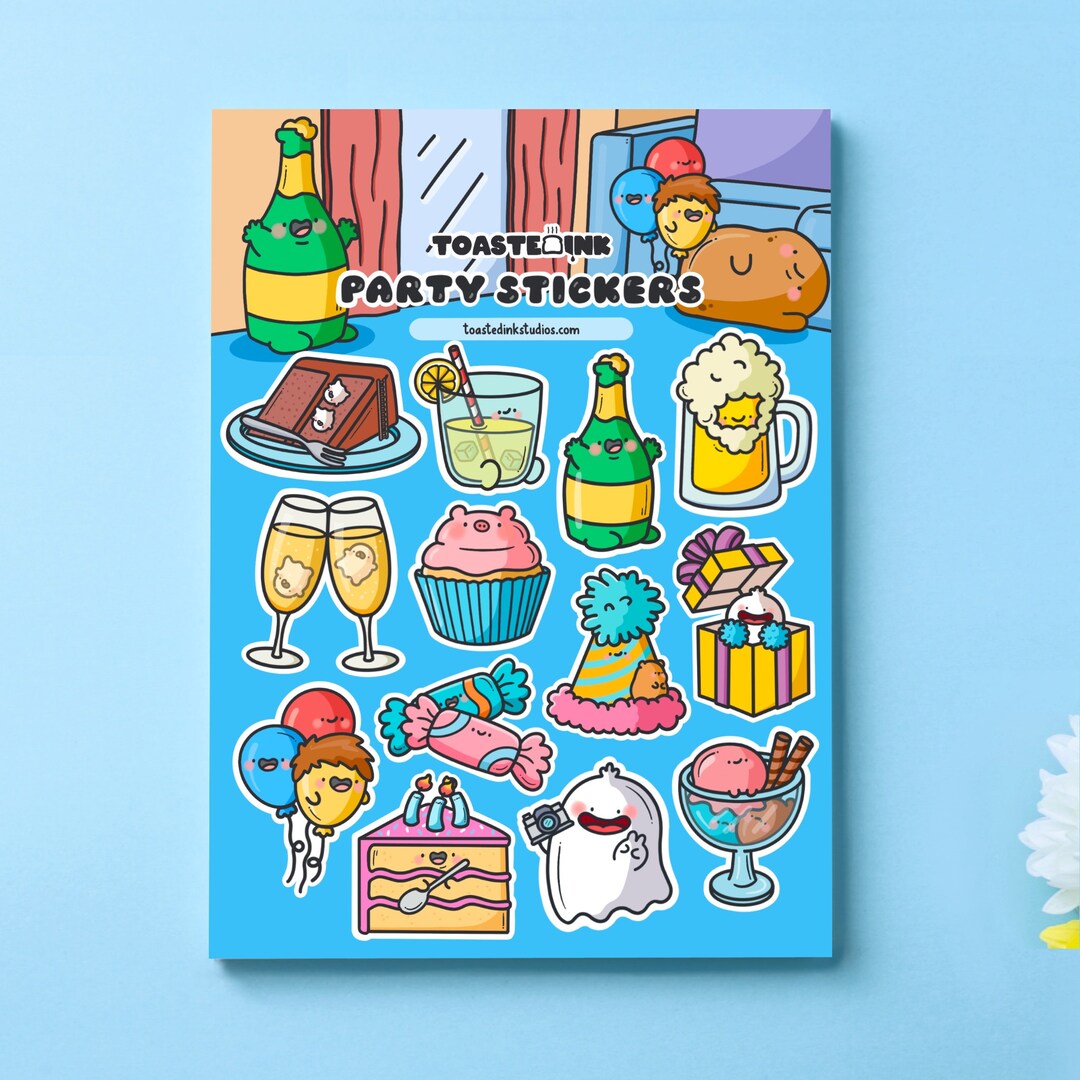 Party Sticker Sheet - Cute Celebration Stickers - Kawaii Birthday ...