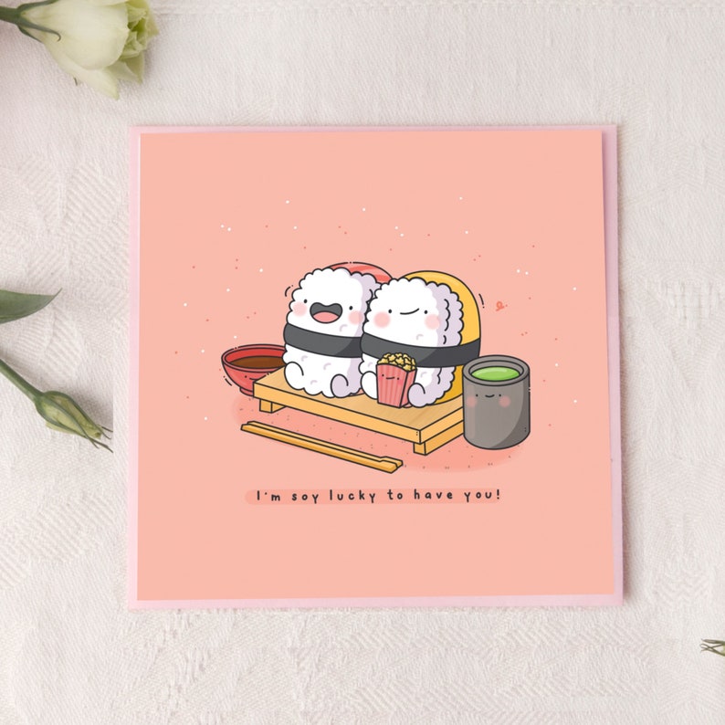 Cute Sushi card Kawaii Card Cards for her, Cards for him Funny Birthday Card For Boyfriend For Girlfriend Card Valentines card image 9