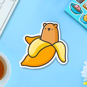 Autocollant en vinyle ours banane | Stickers kawaii, Stickers bananes | Sticker vinyle mignon, autocollants pour agenda, sticker pour ordinateur portable, animal fruitier