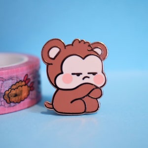 Cute Grumpy Monkey Enamel Pin | Kawaii Monkey Pin | Rose Gold Monkey | Hard Enamel Pin | Lapel Pin