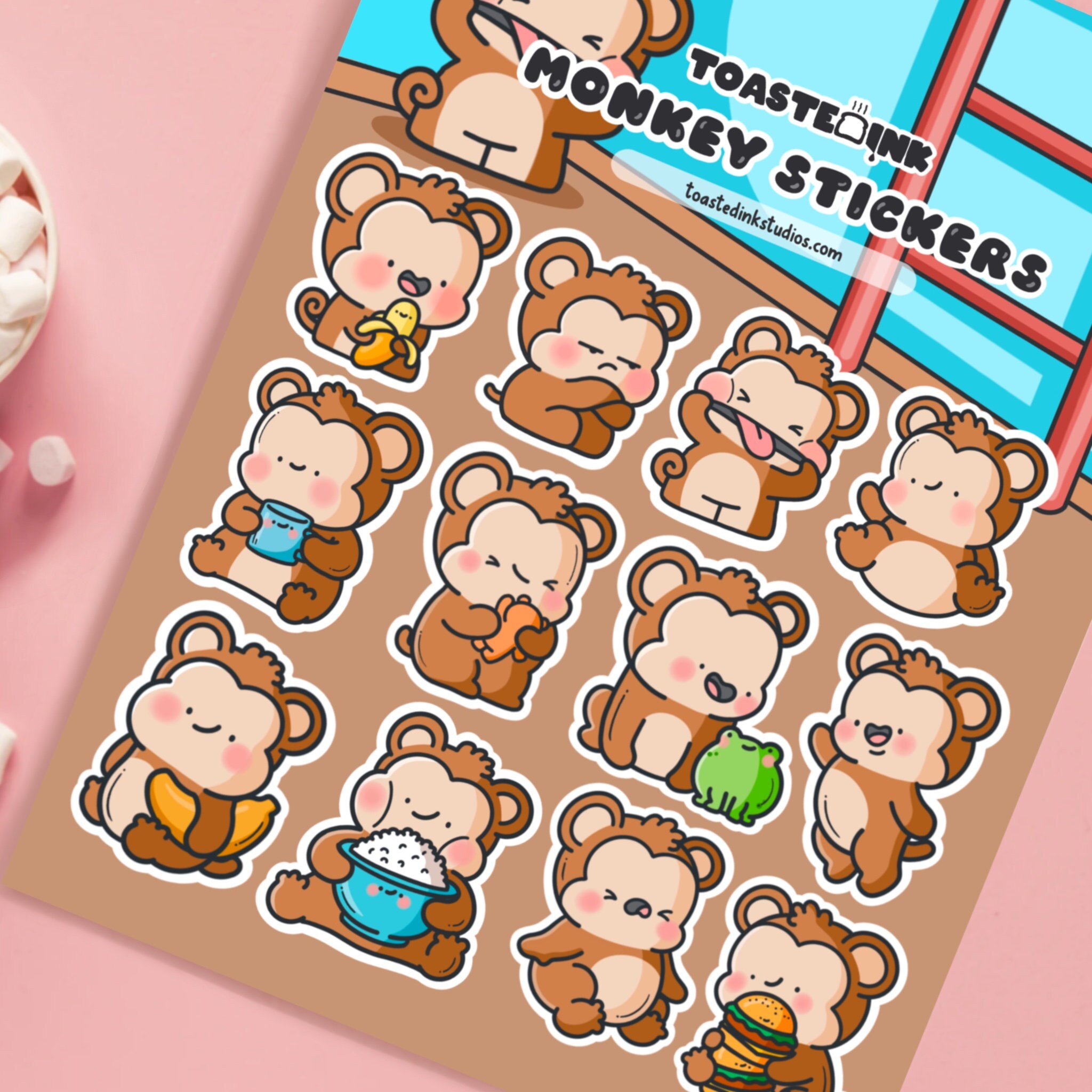 Monkey Sticker Sheet - Cute Monkeys Stickers - Kawaii Stickers - Bullet ...