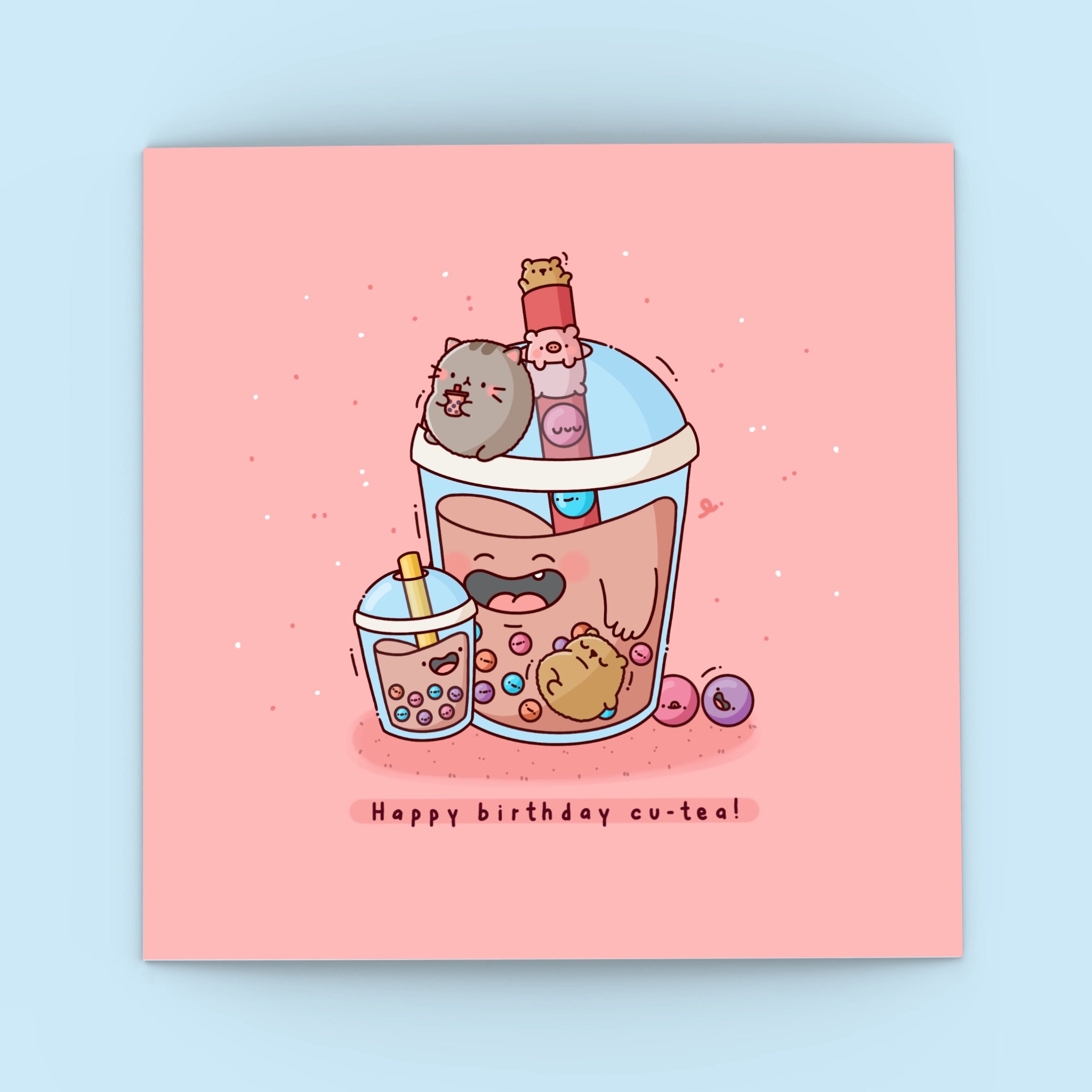 Cute Birthday Card for Friend Kawaii Boba Tea Birthday Card picture