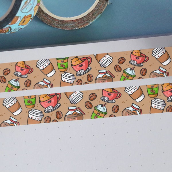 Cute Coffee Washi Tape | Kawaii Stationery | Cute Coffee Print Washi Tape, Journalling, Scrapbooking, Coffee pattern tape | Decorative Tape