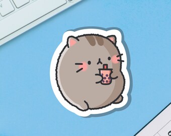 Cute Cat Vinyl Sticker | Kawaii Stickers, Kitty Stickers | Cute Bubble tea Vinyl Sticker, planner stickers, laptop sticker decal