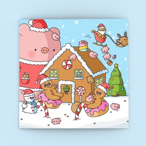 Jolie carte de Noël en pain d'épice - Carte Kawaii | Des cartes pour elle, des cartes pour lui | Carte de Noël drôle pour petit ami pour petite amie