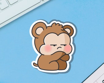 Cute Grumpy Monkey Vinyl Sticker | Kawaii Monkey Stickers | Cute Vinyl Sticker, planner stickers, laptop sticker decal