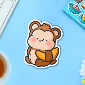 Sticker en vinyle singe avec banane | Autocollants kawaii | Stickers planificateur mignons en vinyle, sticker pour ordinateur portable, fin gourmet, animal fruitier