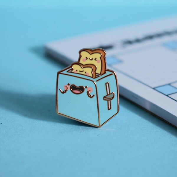 Cute Toaster Enamel Pin | Kawaii Toast Pin | Rose Gold Toast Pin | Hard Enamel Pin | Lapel Pin, Food Brooch, Foodie Pin Badge