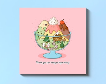 Ice Cream Sundae Thank You Card | Legen-dairy Ice Cream Pun | Cute Kawaii Design | Funny Greeting Cards | UK Printed