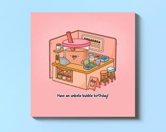 Bubble Tea Boba Birthday Card for Friend | Kawaii Boba tea Birthday Card for Her, Kawaii Birthday Card | Funny Pun Birthday Card for Her Him