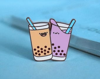 ボバティーフレンズ エナメルピン | かわいいボバピン | ローズゴールドピン | ハードエナメルピン | ラペルピン | ボバミルクティータロピン | バッジ、ピンバッジ