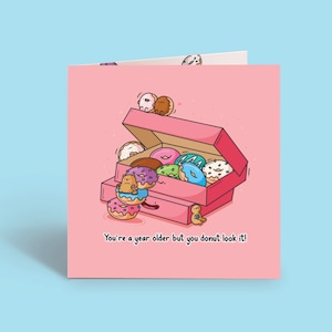 carte d'anniversaire donut | Jolie carte, cartes de desserts pour elle, cartes pour lui | Carte de donut drôle pour petit ami et petite amie, dessin animé illustré