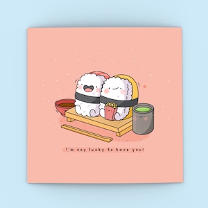 Cute Sushi card Kawaii Card Cards for her, Cards for him Funny Birthday Card For Boyfriend For Girlfriend Card Valentines card image 1