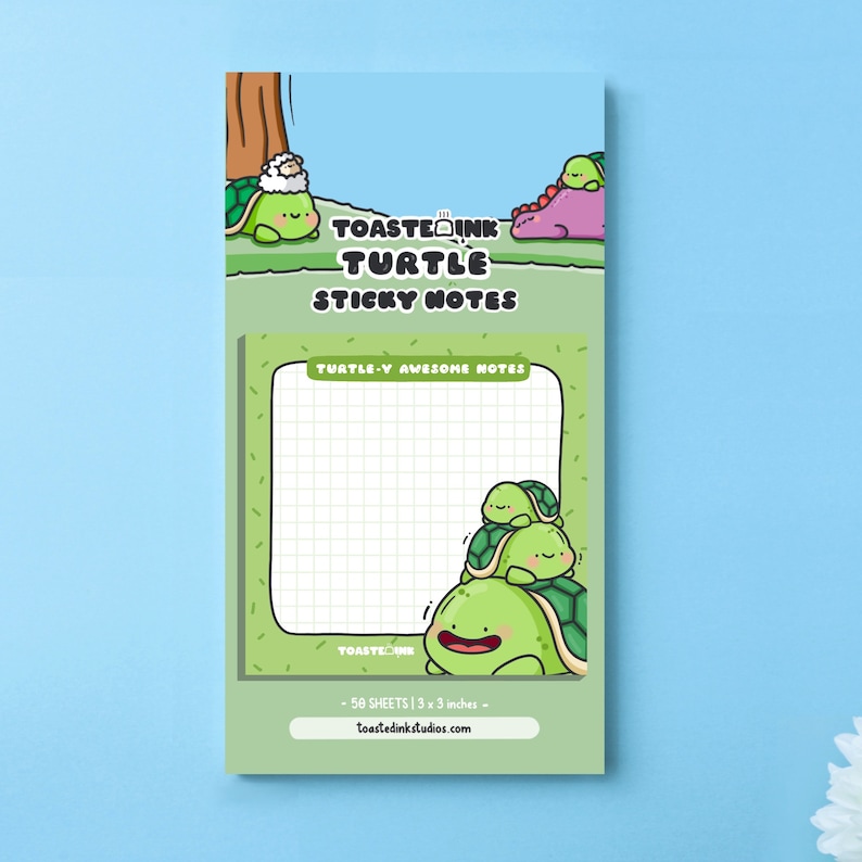 Turtle Sticky Notes, Mini Grid Kawaii Design Sticky Notes | Cute Memo ...
