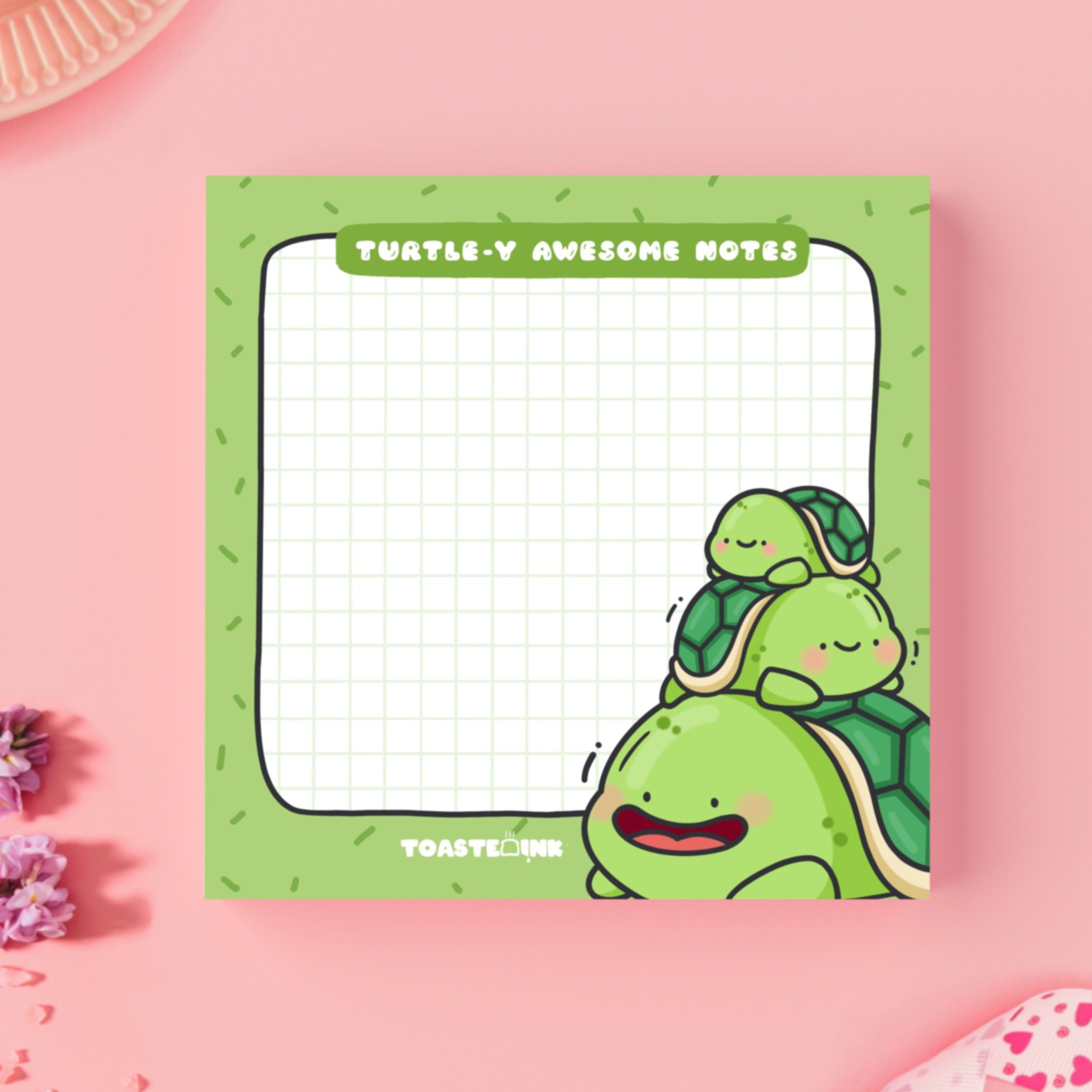Turtle Sticky Note Shape Turtle Sticky Notes, Mini Grid Kawaii Design Sticky Notes | Cute Memo ...