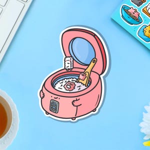 Rice Cooker Vinyl Sticker | Kawaii Rice Stickers | Cute Vinyl Sticker, planner stickers, laptop sticker decal