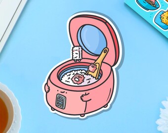 Rice Cooker Vinyl Sticker | Kawaii Rice Stickers | Cute Vinyl Sticker, planner stickers, laptop sticker decal