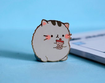 Cute Bubble Tea Kitty Enamel Pin | Kawaii Cat Pin | Animals, Boba Pin | Rose Gold Kitty | Hard Enamel Pin | Lapel Pin