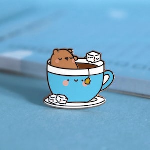 Tea Bears Enamel Pin | Kawaii Bear Pin | Rose Gold Bear | Hard Enamel Pin | Lapel Pin | Funny pins | Pin badge, Badges