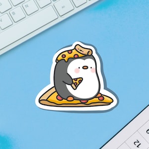 Schattige pinguïn pizza vinyl sticker | Kawaii-stickers, pinguïnstickers | Leuke vinylsticker, plannerstickers, laptopstickersticker