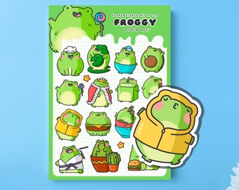 A5 Frog Sticker Sheet - Cute Stickers - Kawaii Stickers - Bullet Journal Stickers, Frog Stickers