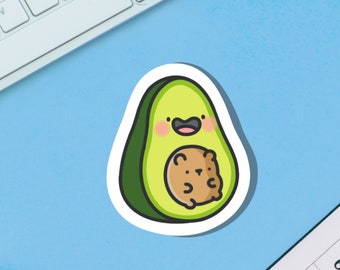 Cute Avocado Vinyl Sticker | Kawaii bear Stickers | Cute Vinyl Sticker, planner stickers, laptop sticker decal