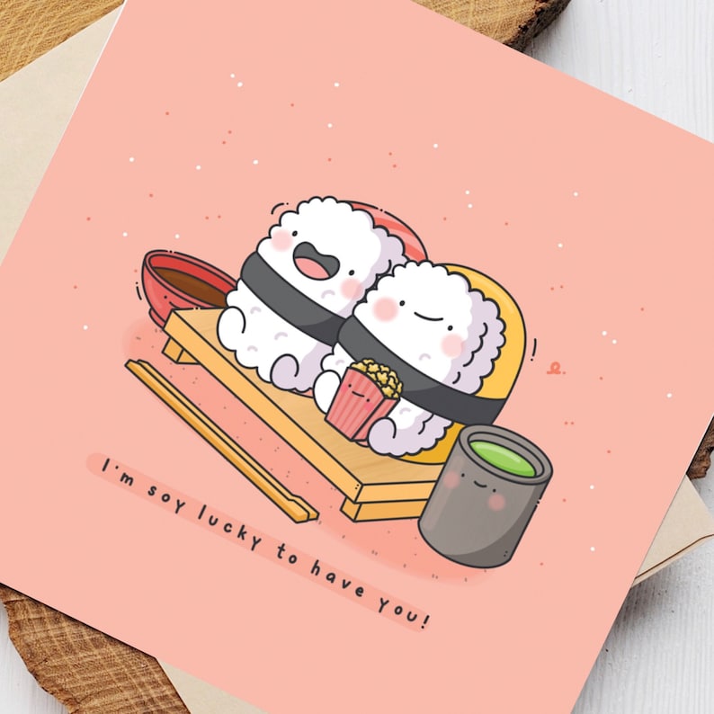 Cute Sushi card Kawaii Card Cards for her, Cards for him Funny Birthday Card For Boyfriend For Girlfriend Card Valentines card image 2