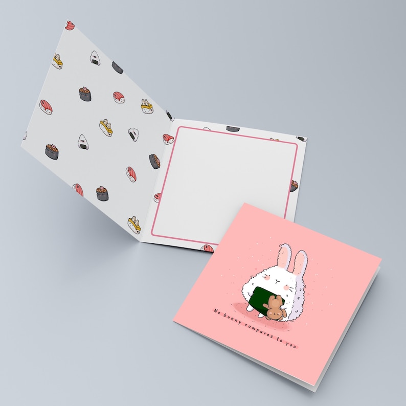 Cute Sushi Bunny Card Kawaii Greetings Card Cards for Her Etsy UK
