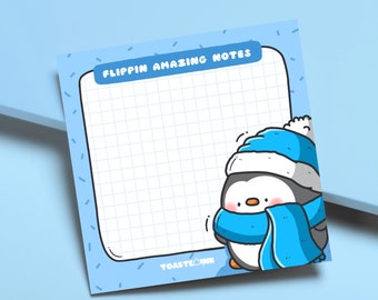 Penguin Sticky Notes, Mini Grid, Kawaii Design Sticky Notes | Cute Memo Pad, 50 Sheets | Planner, Stationery for Journaling, Diary, Studying