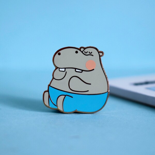 Cute Hippo Enamel Pin | Kawaii Hippopotamus Pin | Rose Gold Hippo | Hard Enamel Pin | Lapel Pin, Animal Pins