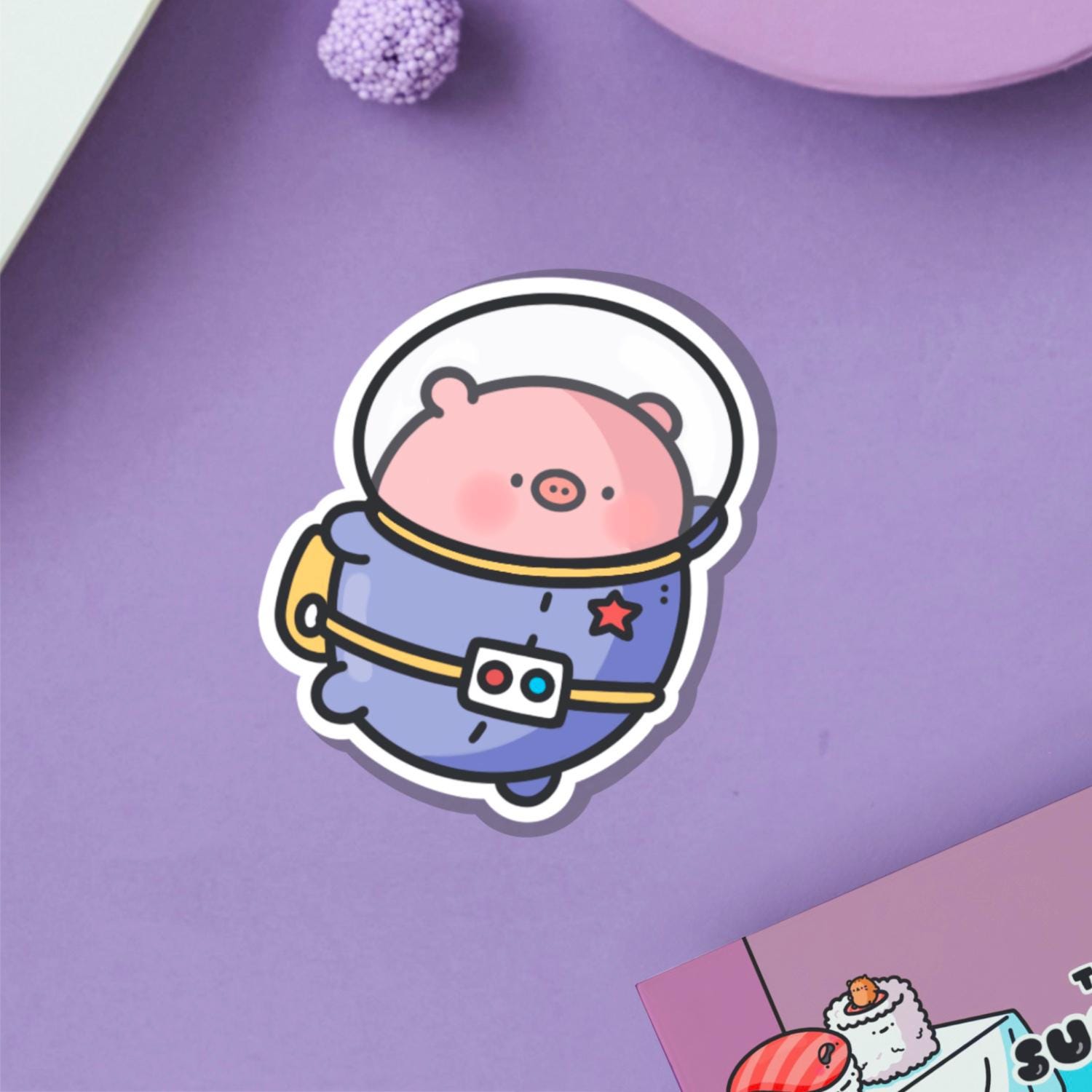 宇宙豚ビニールステッカー | かわいい豚ステッカー | かわいいビニール