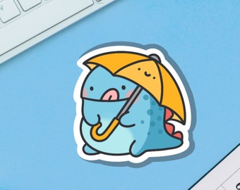 Cute Dinosaur Umbrella Vinyl Sticker | Kawaii dinosaur Stickers | Cute Vinyl Sticker, planner stickers, laptop sticker decal