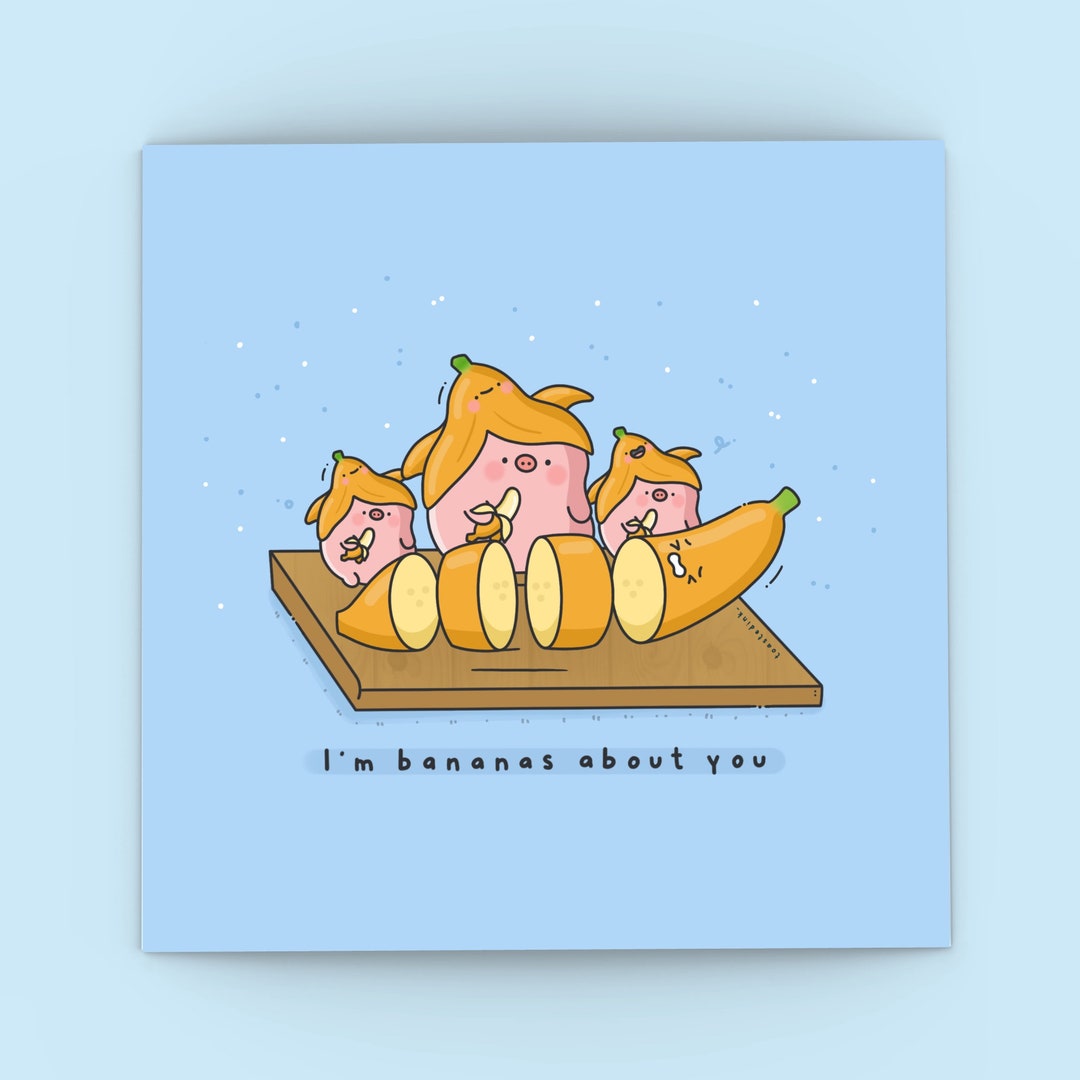 Cute Banana Card Kawaii Banana Card Cards for Her, Cards for Him Kawaii