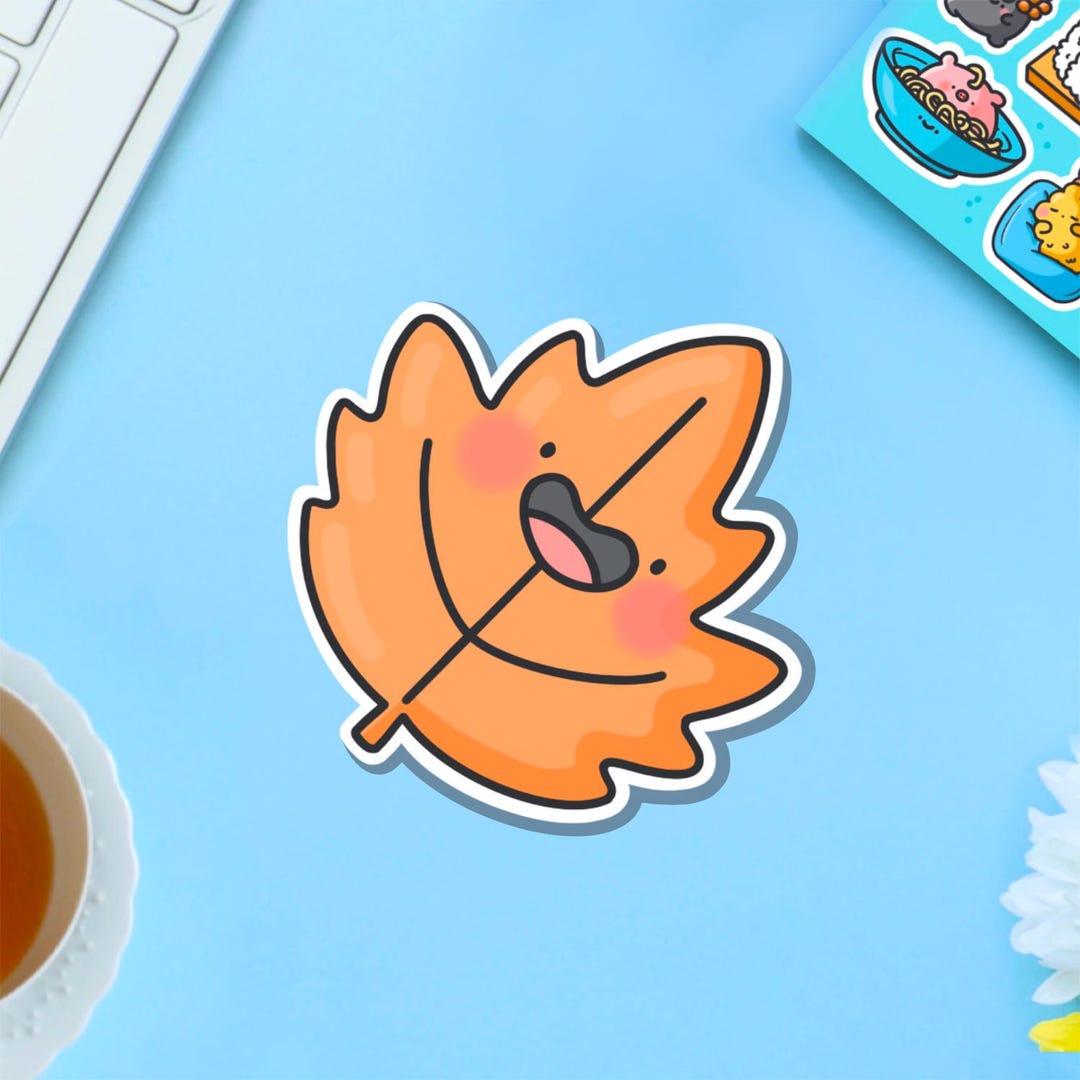 Leaf Vinyl Sticker | Kawaii Autumn Leaf Stickers | Cute Vinyl Sticker ...