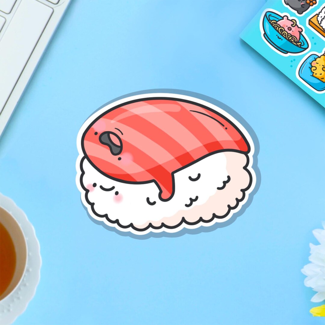 Salmon Sushi Vinyl Sticker | Kawaii Sushi Stickers | Cute Vinyl Sticker ...